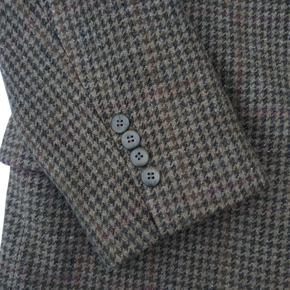 Vintage Ivy Prep Wool Blazer Jacket Sport Coat Brown Tweed Houndstooth 46R